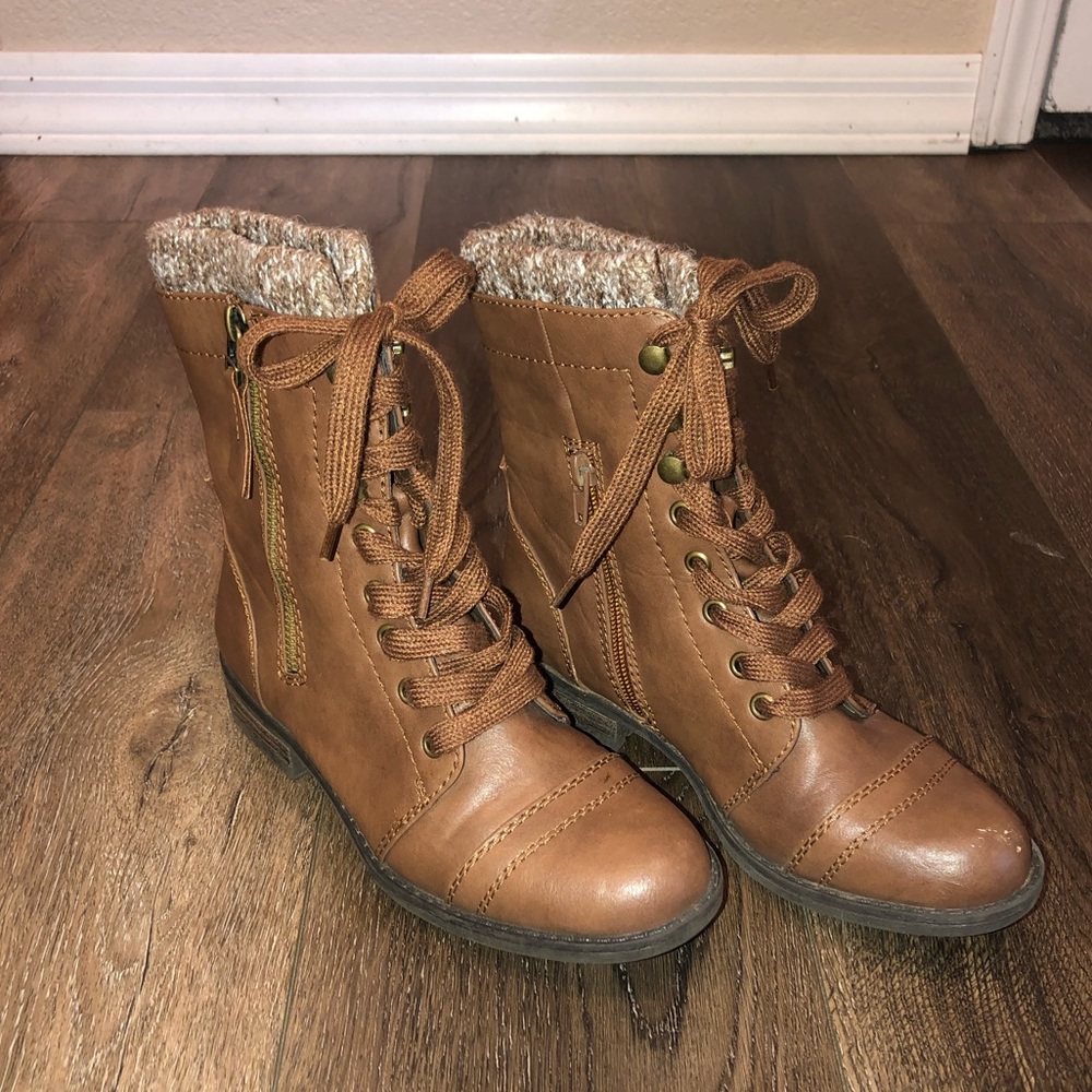 Brown combat boots